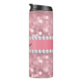 パーソナライズなピンクのグリッターの《写真》ぼけ味およびダイヤモンド タンブラー (回転右)