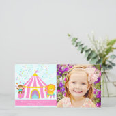 パーソナライズなピンクのサーカスのカーニバルは感謝していしています サンキューカード (スタンド正面)