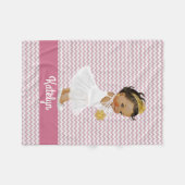 パーソナライズなピンクのシェブロンの民族のプリンセスの子供部屋 フリースブランケット (正面(横))