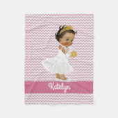 パーソナライズなピンクのシェブロンの民族のプリンセスの子供部屋 フリースブランケット (正面)