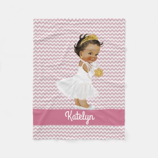パーソナライズなピンクのシェブロンの民族のプリンセスの子供部屋 フリースブランケット (正面)