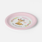 パーソナライズなピンクのシカの女の子の最初誕生会 ペーパープレート (アングル)