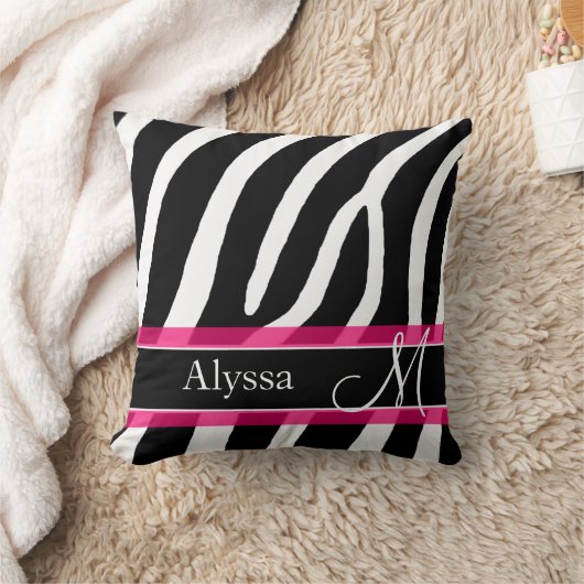 パーソナライズなピンクのシマウマのプリント クッション (ブランケット)