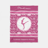 パーソナライズなピンクのハートおよび花の体操 フリースブランケット (正面)