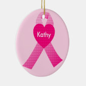 パーソナライズなピンクのハートのリボンの乳癌 セラミックオーナメント (右)