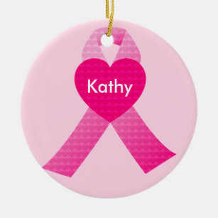 パーソナライズなピンクのハートのリボンの乳癌 セラミックオーナメント