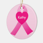 パーソナライズなピンクのハートのリボンの乳癌 セラミックオーナメント (左)