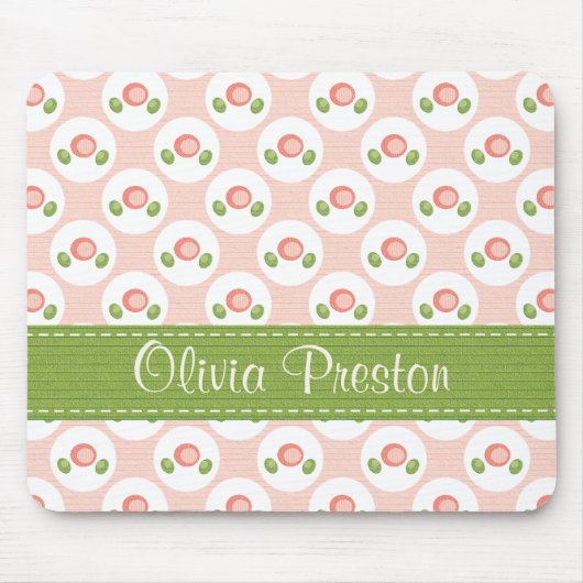 パーソナライズなピンクのバラの水玉模様のマウスパッド マウスパッド (正面)