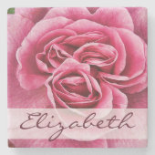 パーソナライズなピンクのバラ ストーンコースター (正面)