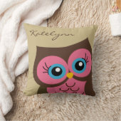 パーソナライズなピンクのフクロウのカスタム クッション (ブランケット)