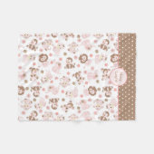 パーソナライズなピンクのブラウンのジャングル動物パターン フリースブランケット (正面(横))