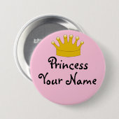 パーソナライズなピンクのプリンセスの名札Pinの金ゴールドの王冠 缶バッジ (正面&裏面)