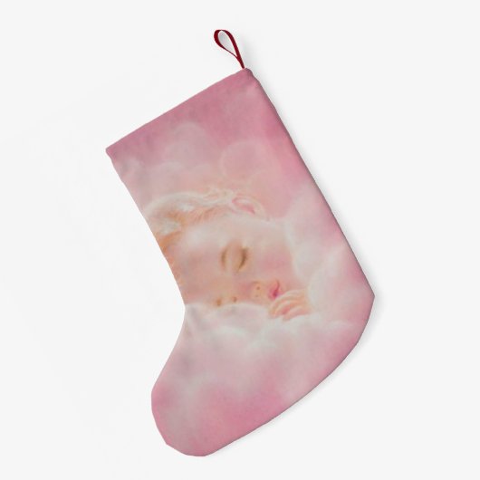 パーソナライズなピンクの女の子のベビーの倍は味方しました スモールクリスマスストッキング (裏面 (吊り時))