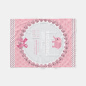 パーソナライズなピンクの女の赤ちゃんの子供部屋|象 フリースブランケット (正面(横))