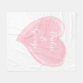 パーソナライズなピンクの水彩画のハートの結婚 フリースブランケット (正面(横))