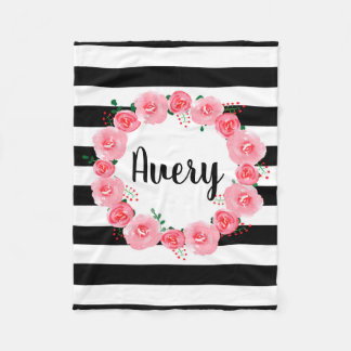 パーソナライズなピンクの水彩画の花柄のフリースブランケット フリースブランケット