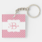 パーソナライズなピンクの水玉模様 キーホルダー (裏面)