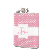 パーソナライズなピンクの水玉模様 フラスク (左)