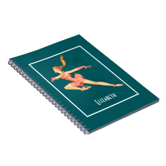 パーソナライズなピンクの用品類のレトロのフィギュアスケート選手 ノートブック (右側)