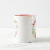 パーソナライズなピンクの花のマグ ツートーンマグカップ (中央)