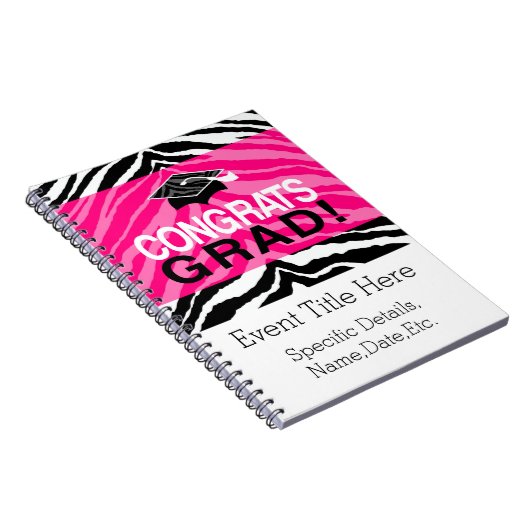 パーソナライズなピンクの黒いシマウマの卒業パーティー ノートブック (右側)