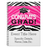 パーソナライズなピンクの黒いシマウマの卒業パーティー ノートブック (正面)