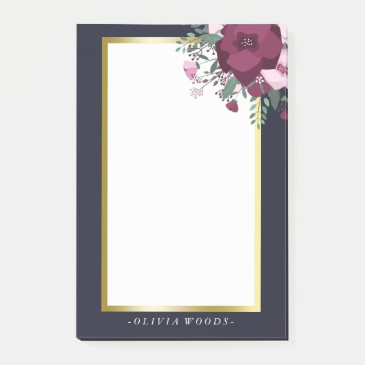 パーソナライズなピンク及び青い花柄 ポストイット (正面)