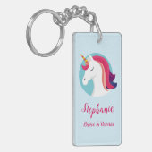 パーソナライズなピンク及び青い魔法のユニコーン- キーホルダー (正面左)