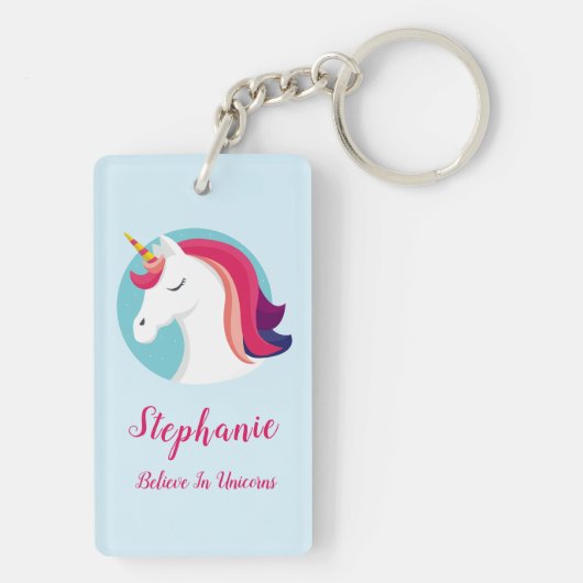パーソナライズなピンク及び青い魔法のユニコーン- キーホルダー (裏面)