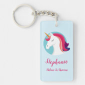 パーソナライズなピンク及び青い魔法のユニコーン- キーホルダー (正面)