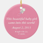 パーソナライズなピンク象のベビーの誕生のオーナメント セラミックオーナメント (裏面)