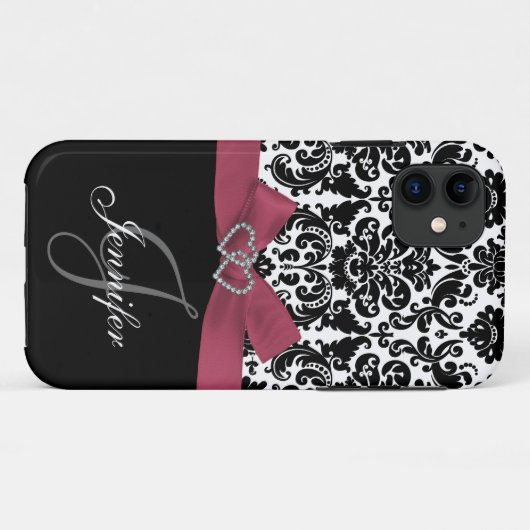 パーソナライズなピンク、黒く華美なダマスク織の箱 Case-Mate iPhoneケース (裏面(横))