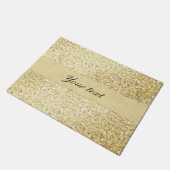 パーソナライズなファンシーでフェイクな金ゴールドのグリッター ドアマット (アングル)