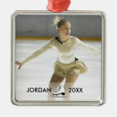 パーソナライズなフィギュアスケートのスケート選手の名前のクリスマス メタルオーナメント (正面)