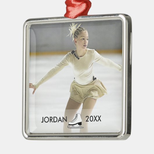 パーソナライズなフィギュアスケートのスケート選手の名前のクリスマス メタルオーナメント (左)