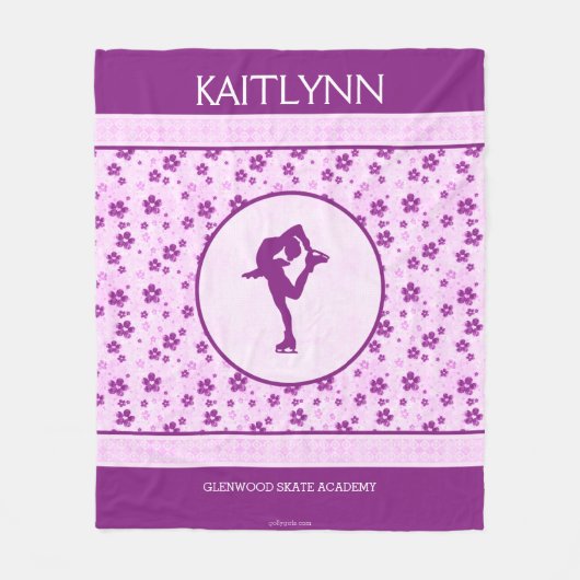 パーソナライズなフィギュアスケート選手のデキセドリン錠の花柄 フリースブランケット (正面)