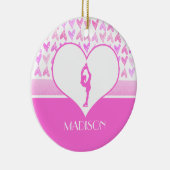 パーソナライズなフィギュアスケート選手のピンクの水彩画のハート セラミックオーナメント (右)