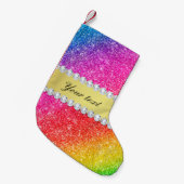 パーソナライズなフェイクな虹のグリッターのダイヤモンド スモールクリスマスストッキング (正面 (吊り時))