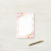 パーソナライズなフェミニンなピンクのストライプおよびシャクヤク ポストイット (デスク上)