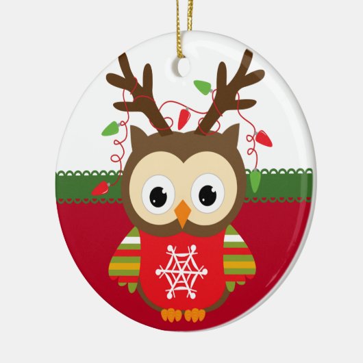 パーソナライズなフクロウのクリスマスのオーナメント セラミックオーナメント (左)
