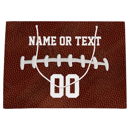 パーソナライズなフットボールのギフトバッグ、あなたの名前、数 ラージペーパーバッグ (正面)