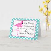 パーソナライズなフラミンゴおよび水玉模様の挨拶状 カード (黄色い花)