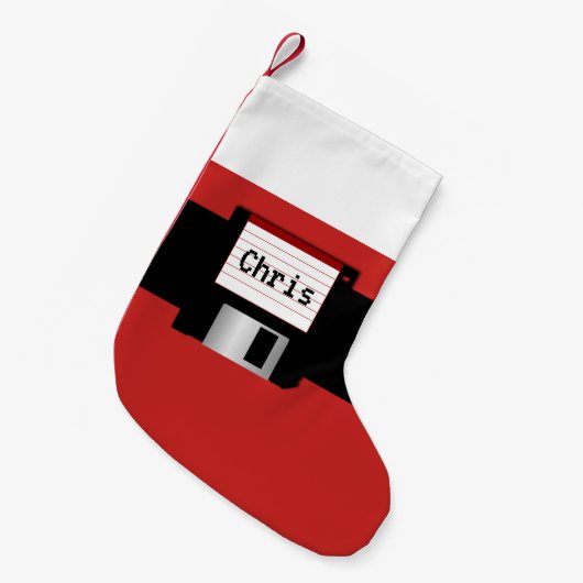 パーソナライズなフロッピー・ディスクサンタベルトのストッキング スモールクリスマスストッキング (正面 (吊り時))