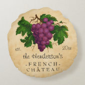 パーソナライズなブドウのヴィンテージのフランスのな館 ラウンドクッション (裏面)