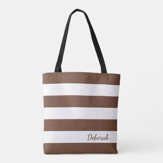 パーソナライズなブラウンおよび白くストライプのなトート トートバッグ (裏面)