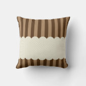 パーソナライズなブラウンベージュ色ストライプの水玉模様のデザイン クッション (裏面)