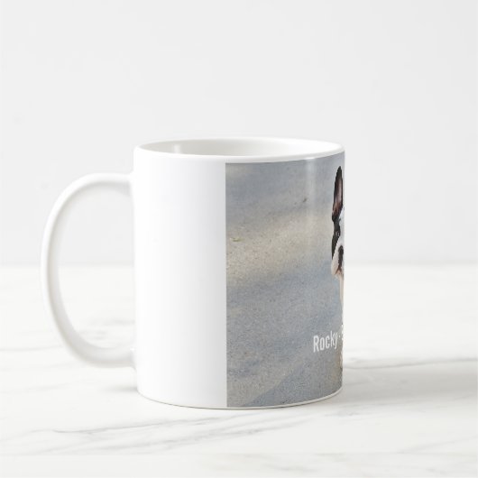 パーソナライズなブルドッグの写真およびブルドッグの名前 コーヒーマグカップ (左)