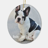 パーソナライズなブルドッグの写真およびブルドッグの名前 セラミックオーナメント (左)