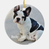 パーソナライズなブルドッグの写真およびブルドッグの名前 セラミックオーナメント (裏面)