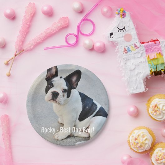 パーソナライズなブルドッグの写真およびブルドッグの名前 ペーパープレート (パーティー)